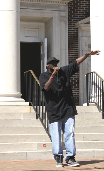 Rapper C Reid performs a rap during Wednesdays Hip-hop worship service at Perkins Chapel.