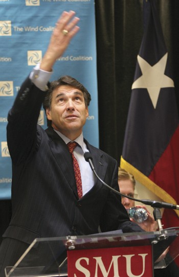 Gov. Rick Perry visited campus Monday to announce private energy companies plan to invest more than $10 billion in wind energy.