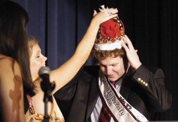 Jake Stiles, representing Sigma Alpa Epsilon, receives his crown after winning  Mr. University last night in the Hughes-Trigg Theatre.