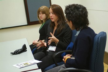 Ashley Winder and Kirsten Schutz partcipate in a class discussion at the Young People For conference in Washington D.C. Jan. 11-15.  