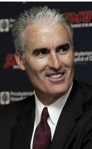 Matt Doherty paces the sideline at a SMU basketball game. Doherty was made an honorary Pike last fall.