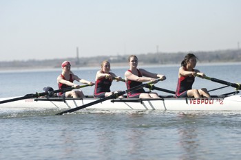 SMU's women's rowing team participates in a race.