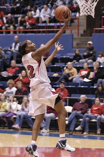 SMU's Sharee Shepherd attempts a basket during the team's last home game at Moody on Feb. 17.