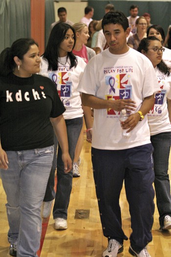 Relay for Life was moved indoors to the Biggers Gym on Friday night due to dangerous weather in the Dallas area. The event was cut short, lasting only three hours instead of the typical 12.