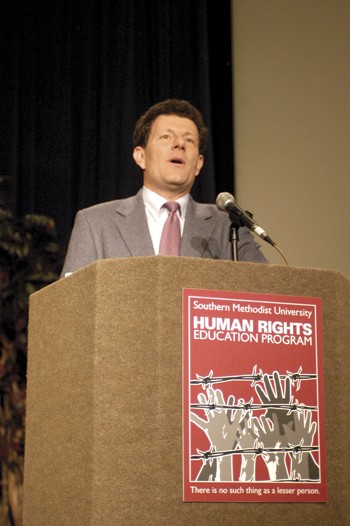 New York Times columnist Nicholas Kristof spoke at the day long symposium on human trafficking.