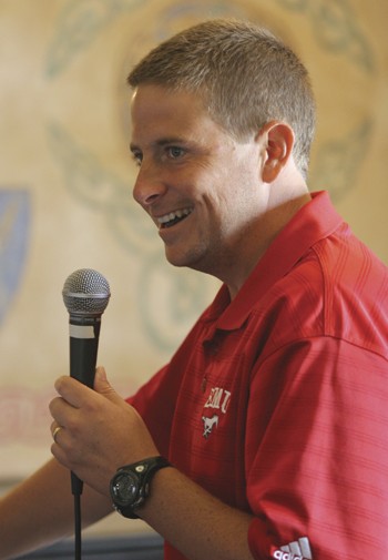 Womens soccer head coach Brent Erwin speaks at the 2007 SMU Soccer Kickoff Luncheon.