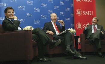 (From left to right) George Stephanopoulos, David Gergen and Jim Lehrer answer questions at the Tate Student Forum held yesterday afternoon in the Hughes-Trigg Student Center.