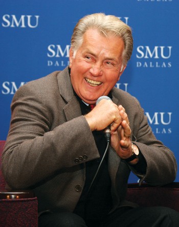 Award-winning actor and human rights activist Martin Sheen has a laugh with the audience at the Turner Construction Student Forum held yesterday afternoon in the Hughes-Trigg Student Center.  