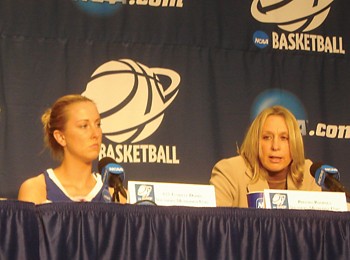 Janielle Dodds and head coach Rhonda Rompola after Sundays loss to Notre Dame.