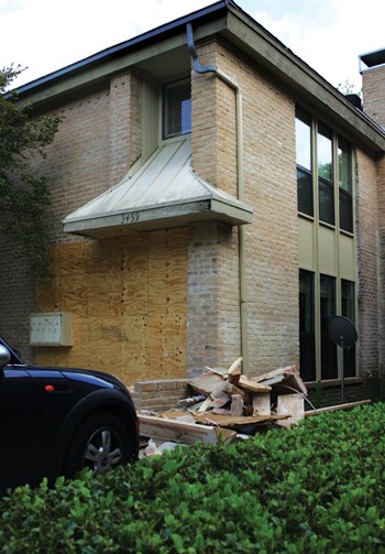 The apartment of SMU sophomore Chynna Stone remains boarded up Monday after a GMC Yukon driven by Brian Adams crashed through the front wall Friday afternoon.