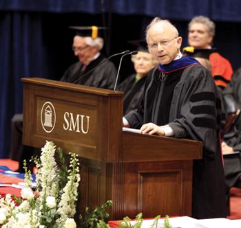 Allen Weinstein, Ninth Archivist of the U.S., gives the Commencement Address to graduates and families in Moody Coliseum on May 17, 2008
