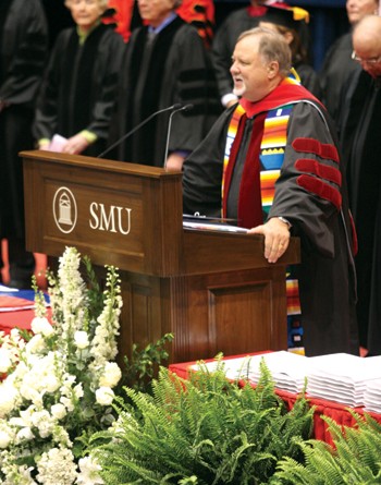 SMU Chaplain Will Finnin speaks at graduation.