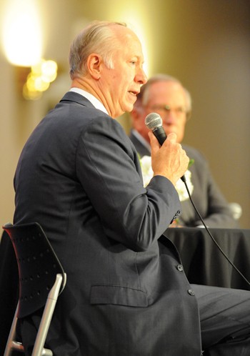 Former Secretary of State James A. Baker, III, speaks at the first Turner Construction/Wachovia Student Forum of the year yesterday afternoon.