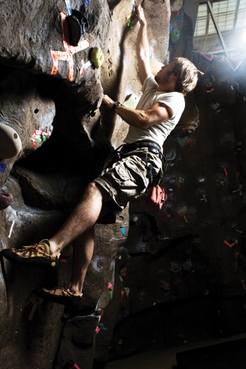 First-year Daniel Maitland climbs the bouldering wall in Dedman Center for Lifetime Sports Tuesday.