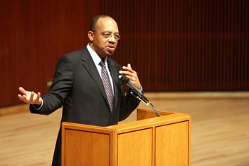 Eugene Robinson, associate editor and columnist for The Washington Post, spoke to students, faculty and staff about his experience covering the presidential election Thursday evening in Caruth Auditorium as part of the Sammons Lecture in Media Ethics.