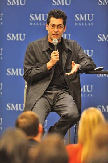 Photographer and environmentalist Chris Jordan takes questions from SMU students at the Tate Forum in Hughes-Trigg ballroom yesterday evening. The next Tate lecturer will be Nicholas D. Kristof.