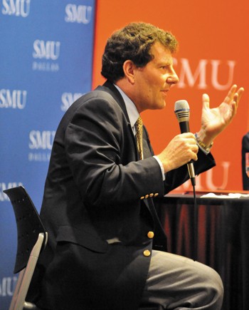 Nicholas Kristof answers questions at the Tate Student Forum in Hughes-Trigg Student center Tuesday afternoon.
