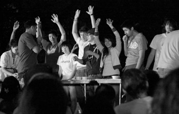 SMU students participate in a Fear Factor eating competition as a part of EASAs Asian Night Market Wednesday night in front of the flagpole.  The Night Market was a part of CelebrASIAN.