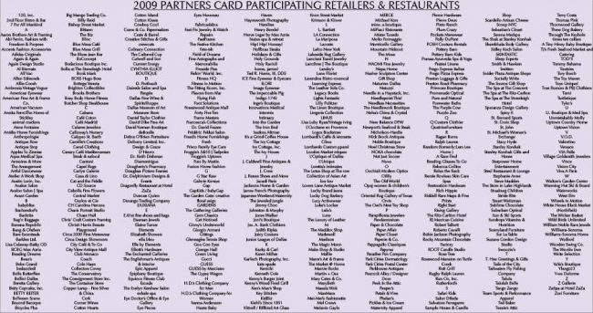 A list of participating retailers and restaurants