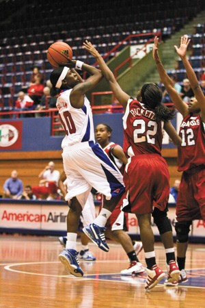 SMU guard Brittany Gilliam takes a shot against Arkansas during a game on November 18 at Moody Coliseum.