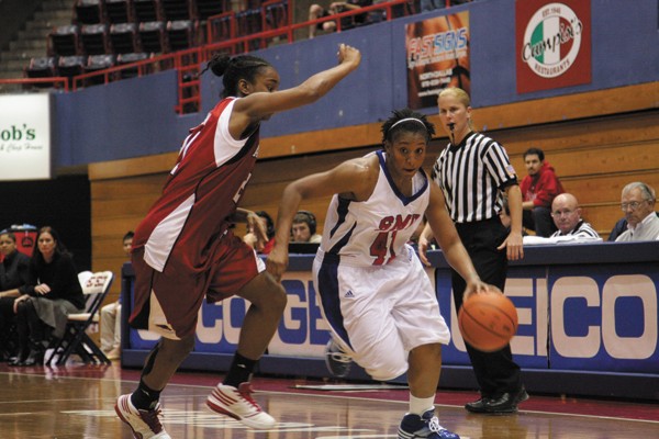 SMU guard Jillian Samuels playing against Arkansas on November 18 in Moody Coliseum.