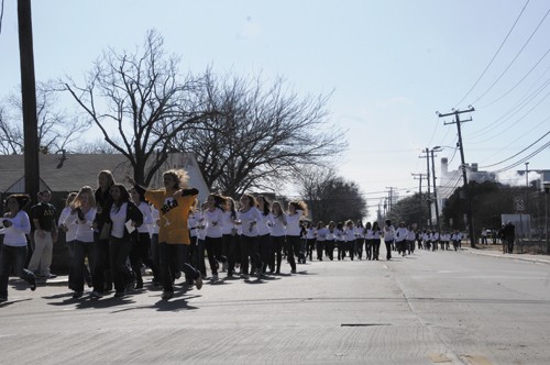 New sorority members run from Hughes-Trigg to their new houses on Bid Day. 