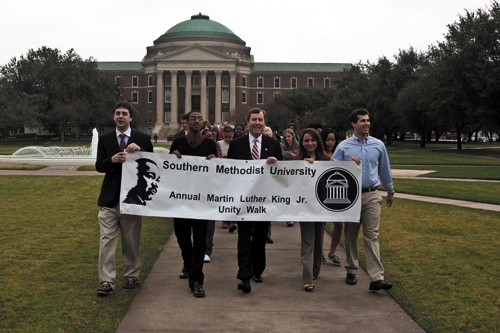 SMU President R. Gerald Turner and members of the student and faculty body participate in the annual Martin Luther King Jr. Unity Walk Wednesday.
