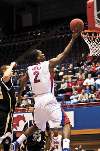 SMU forward Justin Haynes going for a layup against UCF Wednesday night at Moody Coliseum.