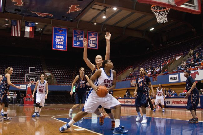 SMU post Christine Elliot going for a layup against UTEP Jan 15 at Moody Coliseum. SMU won the game 72-61.