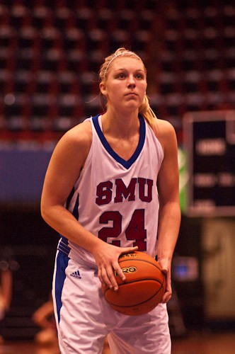 SMU forward Haley Day at the free point line after being fouled.