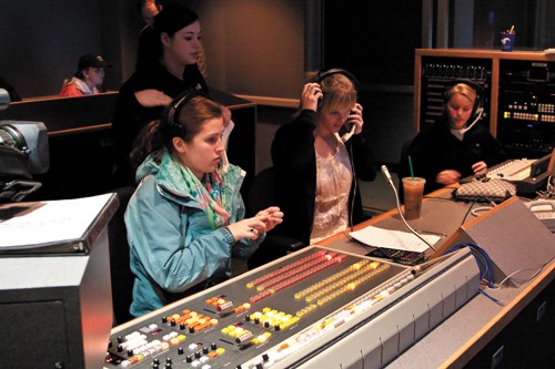 Student members of the SMU Department of Journalism’s Daily Update broadcast working on Monday mornings edition.