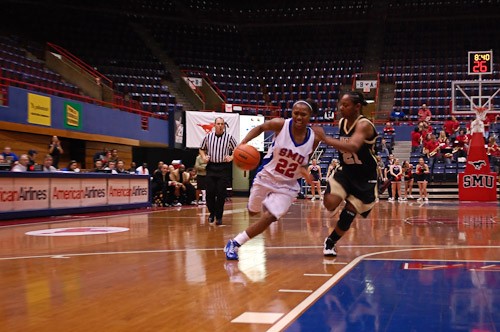 SMU guard Alisha Filmore driving for the basket during a game against the University of Central Florida March 1 at Moody Coliseum.