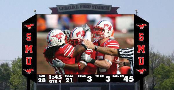 SMU’s new, high-definition video scoreboard will measure 32-feet high by 45-feet wide.