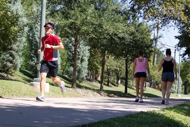 Dallasites exercise on the Katy Trail on Thursday afternoon.