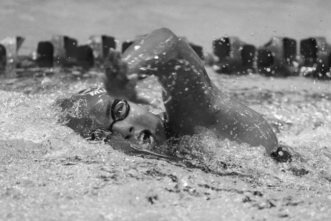 SMU senior swimmer Maroua Mathlouthi swims freestyle Friday evening at the Perkins Natatorium.