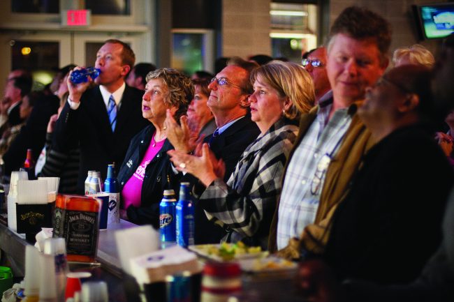 Dallas Democrats filled the Jack Daniel’s Bar inside the American Airlines Center Tuesday night, as part of their watch party for the midterm elections.