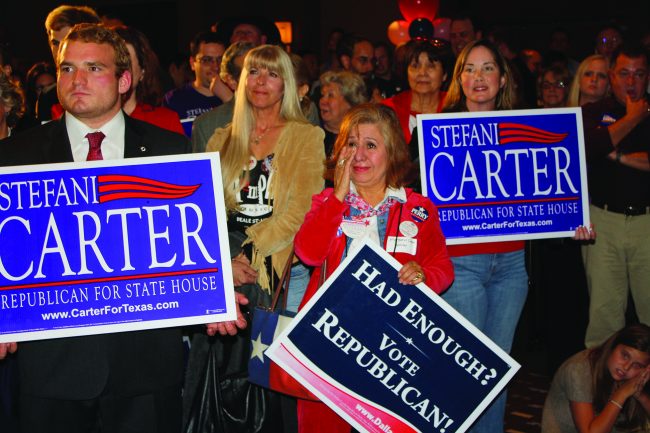 Republican supporters respond to Boehner’s speech at the Dallas Republican’s watch party for the midterm elections on Nov. 2.