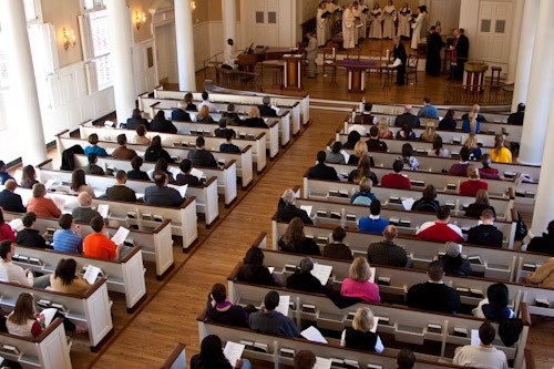 Members of the SMU community gather for noon Mass in Perkins for Ash Wednesday 2010.