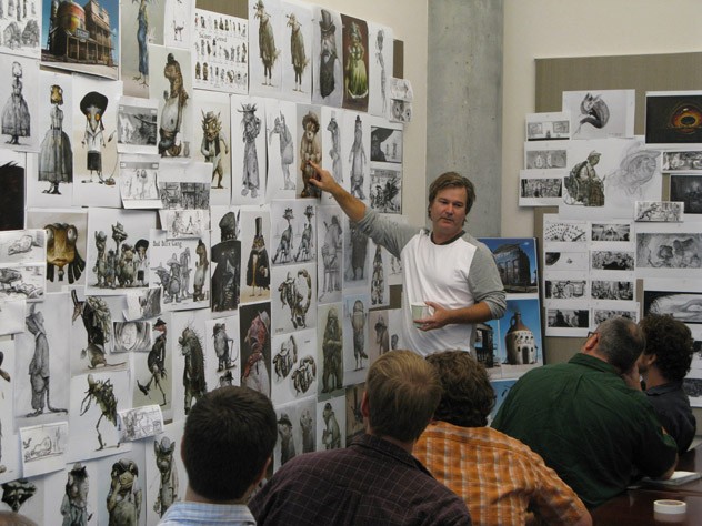 Director Gore Verbinski works with his team of animators. 