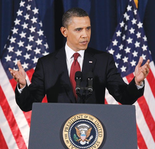 President Barack Obama delivers his address on Libya at the National Defense University in Washington on Monday.