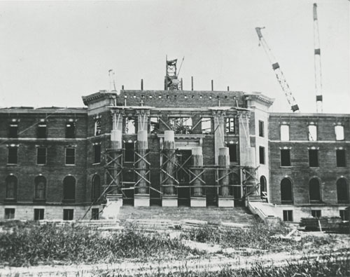 In this photo from the SMU archives, Dallas Hall is constructed in the year 1914.