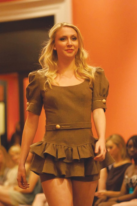 SMU student Kayli Mickey models a design by Brianna Kavon during the SMU Retail Fashion Club’s annual fashion show in April at the SMU Meadows Museum of Art.