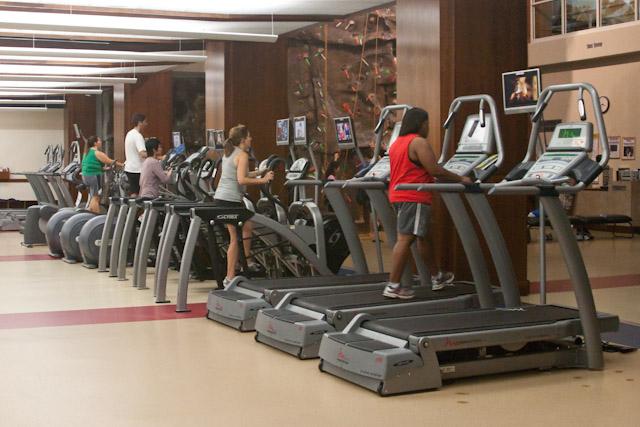 Dedman Recreation Center offers a variety of machines and classes. The Rec Center also has an indoor track, basketball and racquetball courts, a lap pool and a climbing wall.