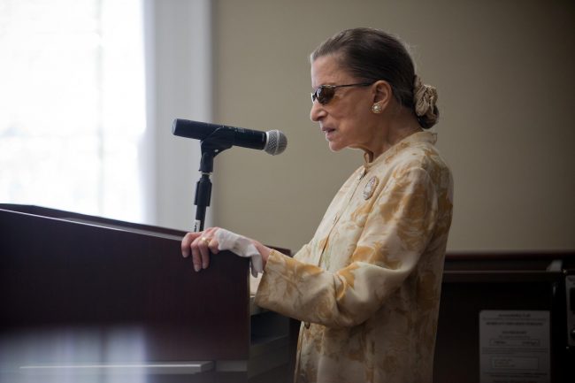 Justice Ruth Bader Ginsburg addresses a Dedman School of Law civil procedure class at SMU on Aug. 29, 2011.
