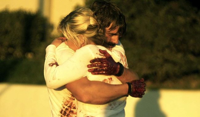 Two of “Bellflower’s” actors, Evan Glodell and Rebekah Brandes, embrace during the film’s final scene. 