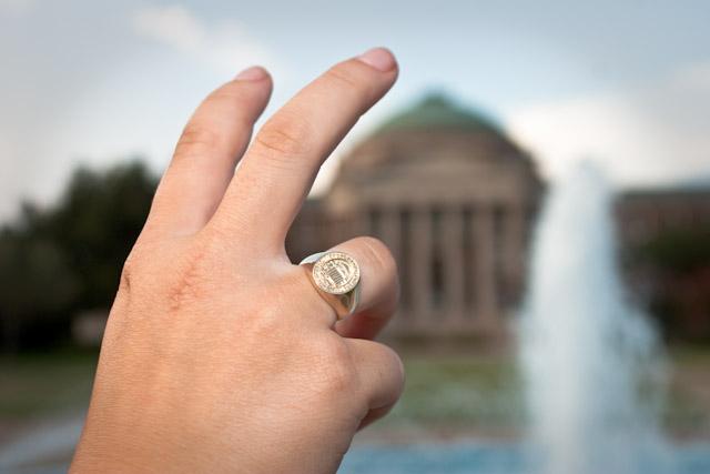 The first ring ceremony with the SMU centennial ring took place Sunday afternoon in McFarlin Auditorium.  