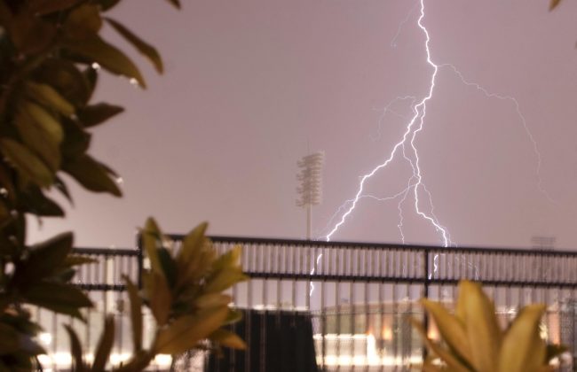 The men's soccer game against Washington was cancelled Sunday evening due to a lightning storm. 