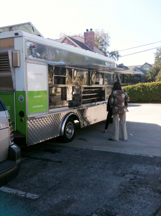 Greenhouse Truck serves lunch one afternoon on Preston Road in the DeBoulle's jewelry store parking lot.