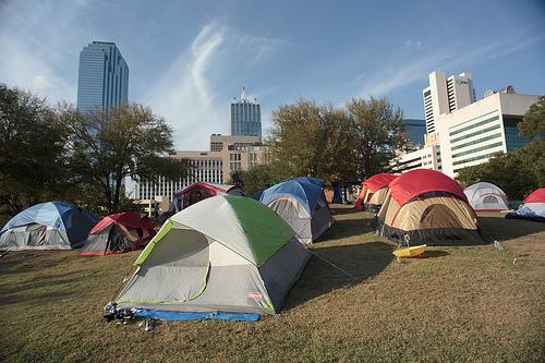Members of Occupy Dallas have been camped out in Pioneer Plaza since Oct. 6. )