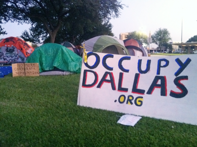 Occupy Dallas has been camped out since Oct. 6. After a disagreement with the city, they moved from their original site at Pioneer Plaza to their current site just southeast of City Hall.